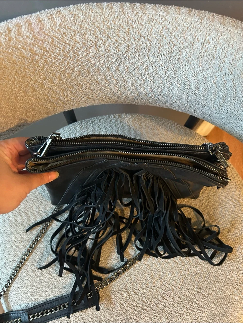 Vintage Steve Madden Fringe Crossbody Bag with Silver Chain